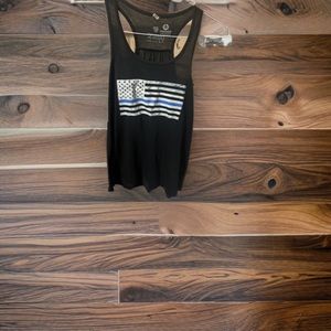 Flag work out top with blue stripe  supporting police officers